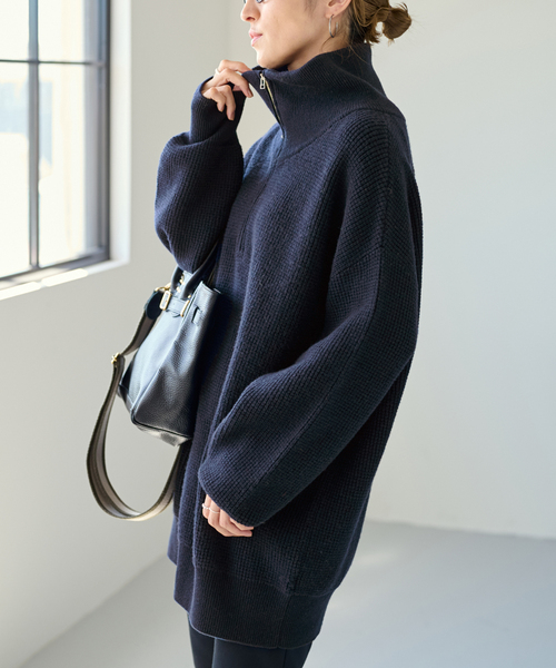 FRAMeWORK(フレームワーク)の「ワッフルハーフジッププルオーバー(ニット/セーター・レディース・チャコールグレー/ネイビー・FREE)」の6枚目の写真