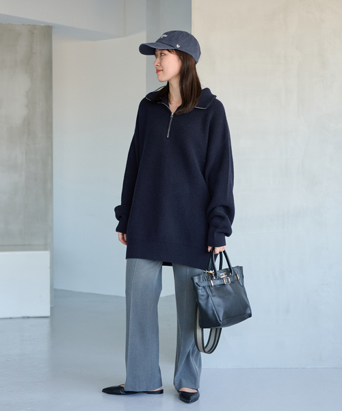 FRAMeWORK(フレームワーク)の「ワッフルハーフジッププルオーバー(ニット/セーター・レディース・チャコールグレー/ネイビー・FREE)」の8枚目の写真