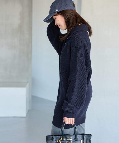 FRAMeWORK(フレームワーク)の「ワッフルハーフジッププルオーバー(ニット/セーター・レディース・チャコールグレー/ネイビー・FREE)」の14枚目の写真