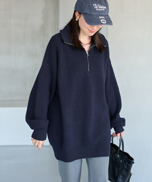 FRAMeWORK(フレームワーク)の「ワッフルハーフジッププルオーバー(ニット/セーター・レディース・チャコールグレー/ネイビー・FREE)」の10枚目の写真