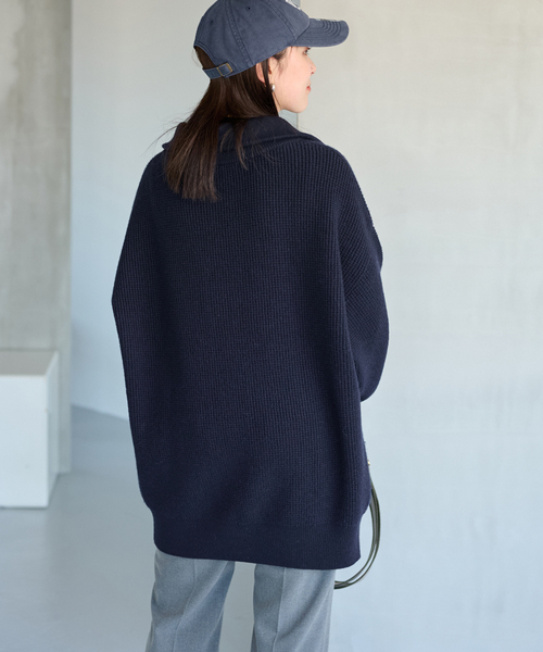 FRAMeWORK(フレームワーク)の「ワッフルハーフジッププルオーバー(ニット/セーター・レディース・チャコールグレー/ネイビー・FREE)」の13枚目の写真