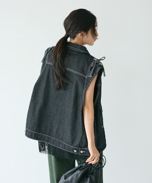 CRAFT STANDARD BOUTIQUE（クラフトスタンダードブティック）の「デニムリボンベスト（ベスト・レディース・ダークインディゴブルー/ブラック・FREE）」の21枚目の写真