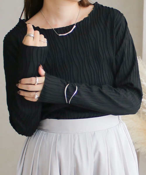 Social GIRL（ソーシャルガール）の「ウェーブジャガードロンT（Tシャツ/カットソー・レディース・ブラック/グレイッシュベージュ/アイボリー・M）」の14枚目の写真