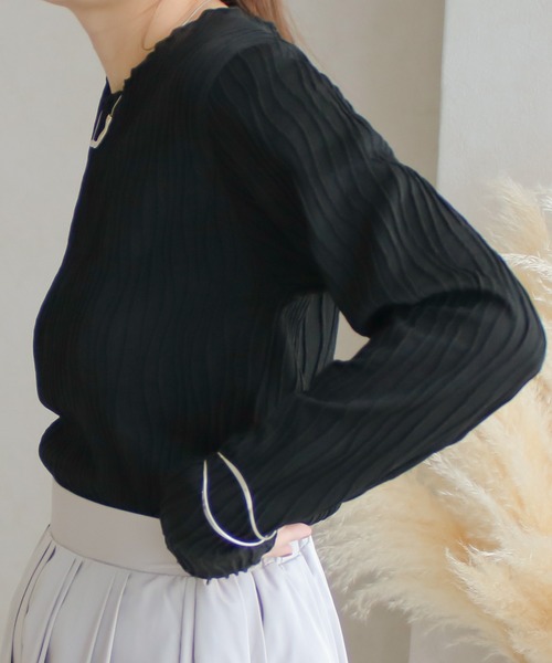 Social GIRL（ソーシャルガール）の「ウェーブジャガードロンT（Tシャツ/カットソー・レディース・ブラック/グレイッシュベージュ/アイボリー・M）」の16枚目の写真