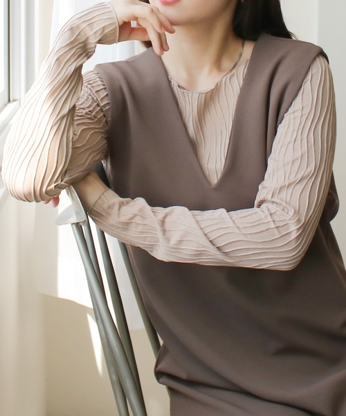 Social GIRL（ソーシャルガール）の「ウェーブジャガードロンT（Tシャツ/カットソー・レディース・ブラック/グレイッシュベージュ/アイボリー・M）」の19枚目の写真