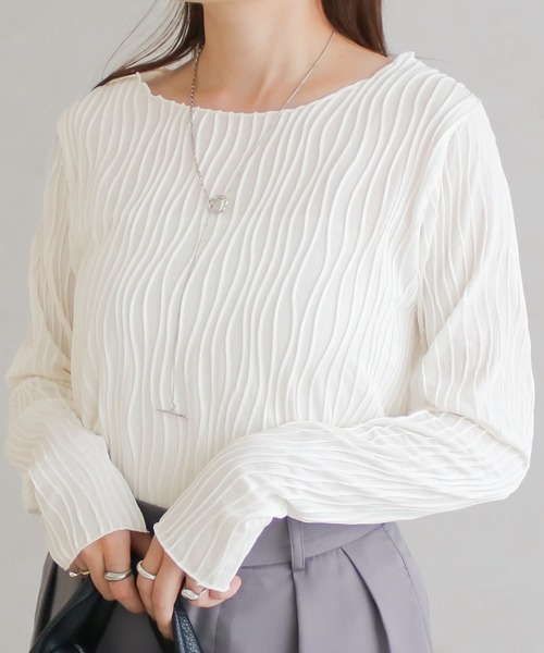 Social GIRL（ソーシャルガール）の「ウェーブジャガードロンT（Tシャツ/カットソー・レディース・ブラック/グレイッシュベージュ/アイボリー・M）」の5枚目の写真