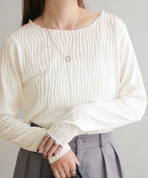 Social GIRL（ソーシャルガール）の「ウェーブジャガードロンT（Tシャツ/カットソー・レディース・ブラック/グレイッシュベージュ/アイボリー・M）」の8枚目の写真