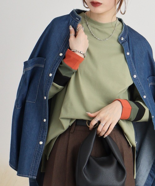 A.N.L（エーエヌエル　レーベル）の「A.N.L 配色カットソー（Tシャツ/カットソー・レディース・チャコールグレー/カーキ/ブラック/オフホワイト・38）」の4枚目の写真