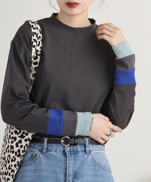 A.N.L（エーエヌエル　レーベル）の「A.N.L 配色カットソー（Tシャツ/カットソー・レディース・チャコールグレー/カーキ/ブラック/オフホワイト・38）」の3枚目の写真