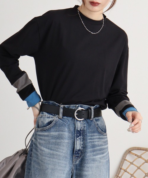 A.N.L（エーエヌエル　レーベル）の「A.N.L 配色カットソー（Tシャツ/カットソー・レディース・チャコールグレー/カーキ/ブラック/オフホワイト・38）」の2枚目の写真