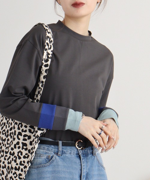 A.N.L（エーエヌエル　レーベル）の「A.N.L 配色カットソー（Tシャツ/カットソー・レディース・チャコールグレー/カーキ/ブラック/オフホワイト・38）」の22枚目の写真