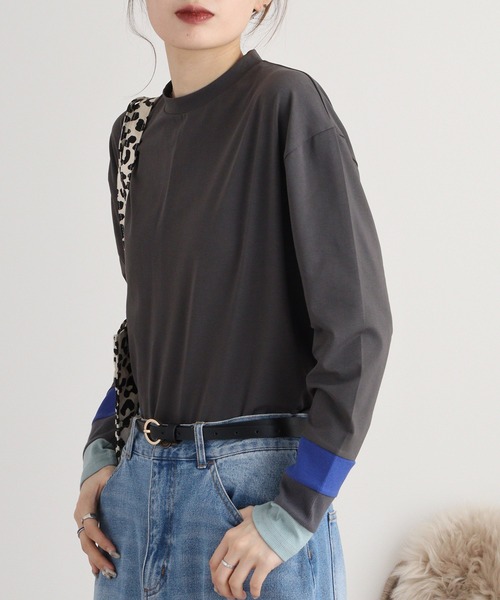 A.N.L（エーエヌエル　レーベル）の「A.N.L 配色カットソー（Tシャツ/カットソー・レディース・チャコールグレー/カーキ/ブラック/オフホワイト・38）」の20枚目の写真