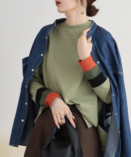 A.N.L（エーエヌエル　レーベル）の「A.N.L 配色カットソー（Tシャツ/カットソー・レディース・チャコールグレー/カーキ/ブラック/オフホワイト・38）」の16枚目の写真