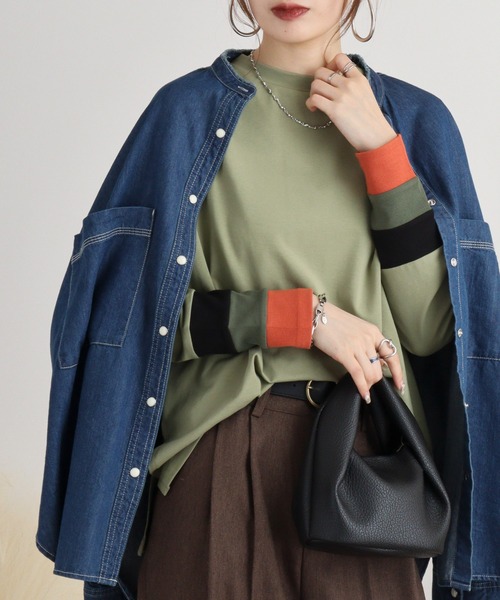 A.N.L（エーエヌエル　レーベル）の「A.N.L 配色カットソー（Tシャツ/カットソー・レディース・チャコールグレー/カーキ/ブラック/オフホワイト・38）」の17枚目の写真