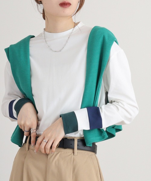 A.N.L（エーエヌエル　レーベル）の「A.N.L 配色カットソー（Tシャツ/カットソー・レディース・チャコールグレー/カーキ/ブラック/オフホワイト・38）」の5枚目の写真