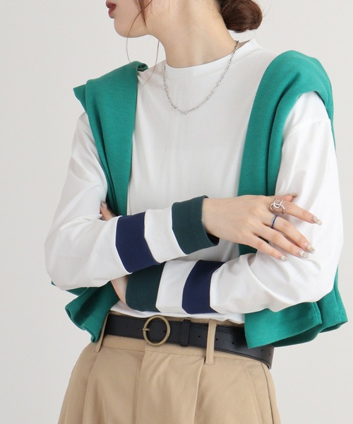 A.N.L（エーエヌエル　レーベル）の「A.N.L 配色カットソー（Tシャツ/カットソー・レディース・チャコールグレー/カーキ/ブラック/オフホワイト・38）」の6枚目の写真