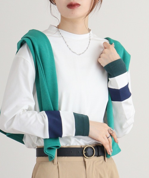 A.N.L（エーエヌエル　レーベル）の「A.N.L 配色カットソー（Tシャツ/カットソー・レディース・チャコールグレー/カーキ/ブラック/オフホワイト・38）」の7枚目の写真