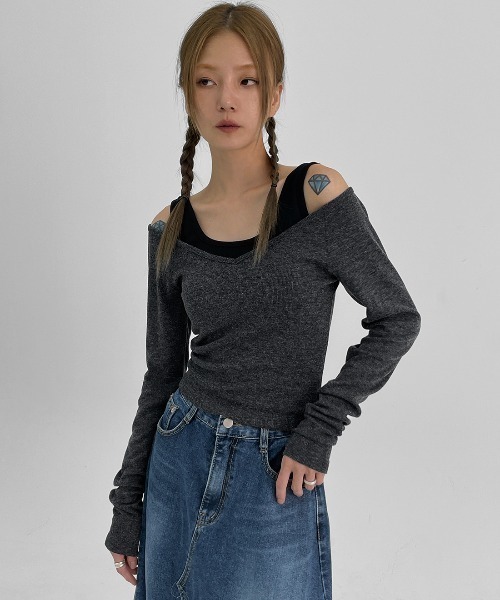 BLACKUP（ブラックアップ）の「[MADE]  フラッシュ SET - 長袖Tシャツ（Tシャツ/カットソー・レディース・ネイビー/ブラック/チャコール・ONESIZE）」の2枚目の写真