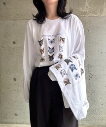 cuorequal（クオレコール）の「ねこいっぱいロングTシャツ（Tシャツ/カットソー）」