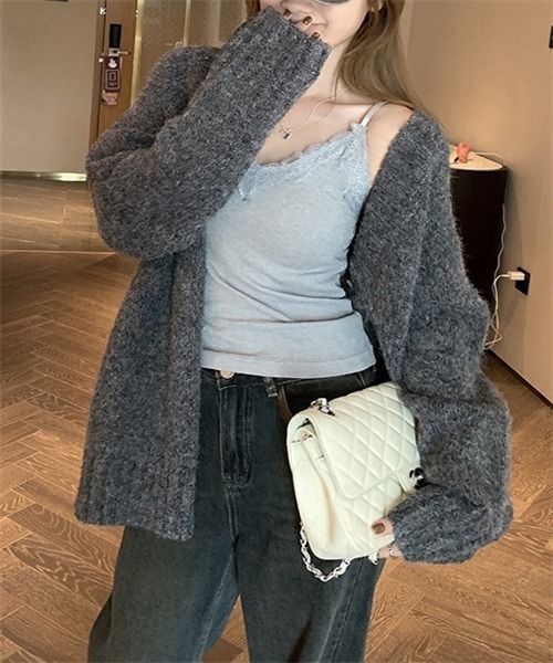 FREE STYLISTS(フリー スタイリスト)の「長袖Vネックニットカーディガン(カーディガン/ボレロ・レディース・グレー/カーキ/ブラウン・FREE)」の8枚目の写真