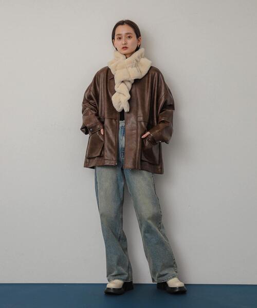 SENSE OF PLACE by URBAN RESEARCH（センスオブプレイスバイアーバンリサーチ）の「ウェーブティペット（マフラー・レディース・アイボリー/ブラウン/チャコールグレー・ONE）」の6枚目の写真