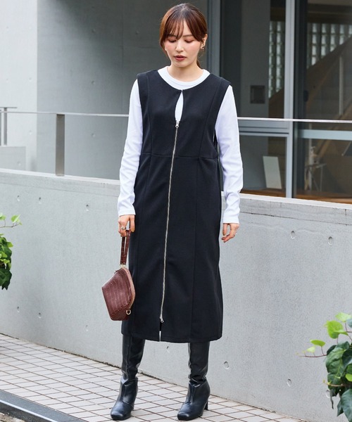 INCEDE（インシード）の「ジップジャンパースカート（ジャンパースカート・レディース・チャコールグレー/ブラック・M/L/LL）」の4枚目の写真