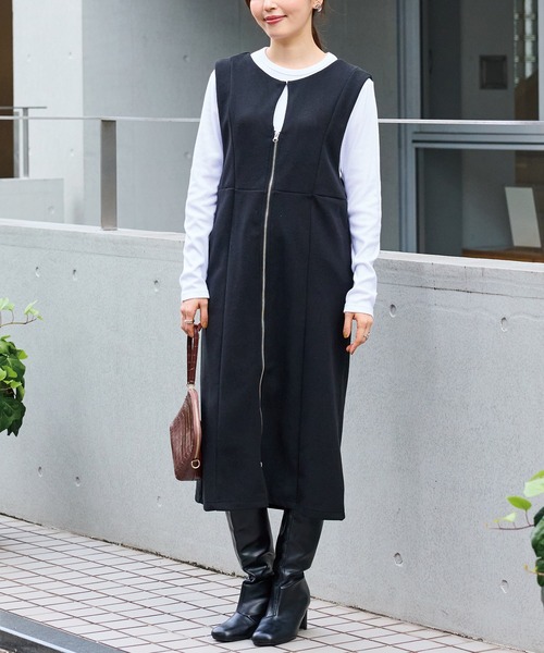 INCEDE（インシード）の「ジップジャンパースカート（ジャンパースカート・レディース・チャコールグレー/ブラック・M/L/LL）」の7枚目の写真