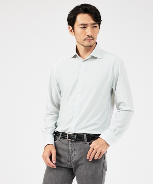【通年生地使用】トリコット ストライプ 長袖シャツ（シャツ/ブラウス）｜ABAHOUSE GRAY（アバハウスグレイ）