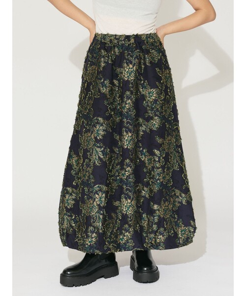 MIDIUMISOLID(ミディウミソリッド)の「MIDIUMISOLID for Ladies ロングバルーンスカート(フラワーカットジャガード)(スカート・レディース・ネイビー・FREE)」の7枚目の写真
