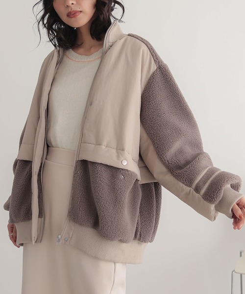 n'OrLABEL（ノアールレーベル）の「『ボア切り替え中綿ブルゾン』（ブルゾン・レディース・カーキ/ベージュ・FREE）」の2枚目の写真