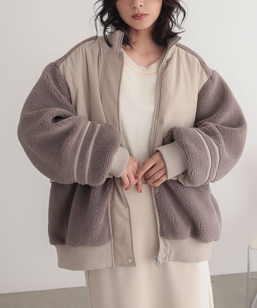 n'OrLABEL（ノアールレーベル）の「『ボア切り替え中綿ブルゾン』（ブルゾン・レディース・カーキ/ベージュ・FREE）」の3枚目の写真