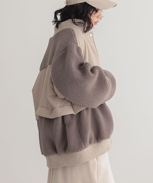 n'OrLABEL（ノアールレーベル）の「『ボア切り替え中綿ブルゾン』（ブルゾン・レディース・カーキ/ベージュ・FREE）」の4枚目の写真