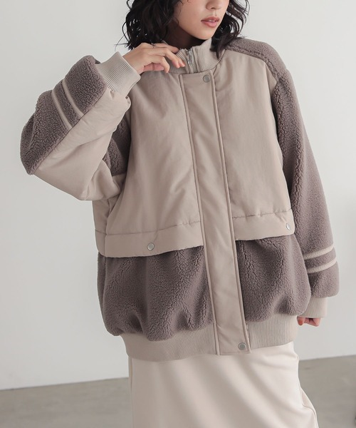 n'OrLABEL（ノアールレーベル）の「『ボア切り替え中綿ブルゾン』（ブルゾン・レディース・カーキ/ベージュ・FREE）」の5枚目の写真
