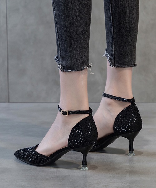 Lace Ladies(レースレディース)の「ストラップ付き サイドオープン ビジュー ピンヒール パンプス(パンプス・レディース・ベージュ/ブラック・22.5cm/23cm/23.5cm/24cm/24.5cm)」の5枚目の写真