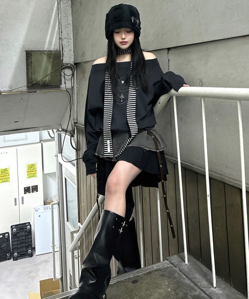 SPINNS（スピンズ）の「ニットビーニー/バケットハット/クロス/深め/韓国/Y2K・グランジ系帽子（ハット・メンズ・ブラウン/ブラック・ONESIZE）」の6枚目の写真