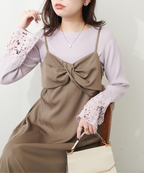natural couture(ナチュラルクチュール)の「袖口レースリブニット(ニット/セーター・レディース・ミント/ラベンダー/ブラック/グレイッシュベージュ/オフホワイト・FREE)」の5枚目の写真