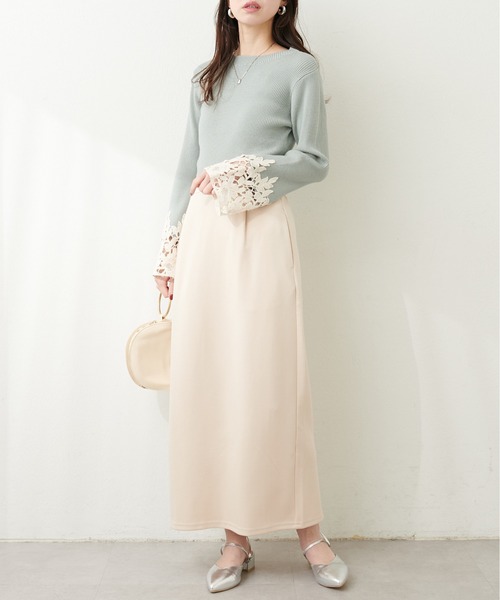 natural couture(ナチュラルクチュール)の「袖口レースリブニット(ニット/セーター・レディース・ミント/ラベンダー/ブラック/グレイッシュベージュ/オフホワイト・FREE)」の19枚目の写真