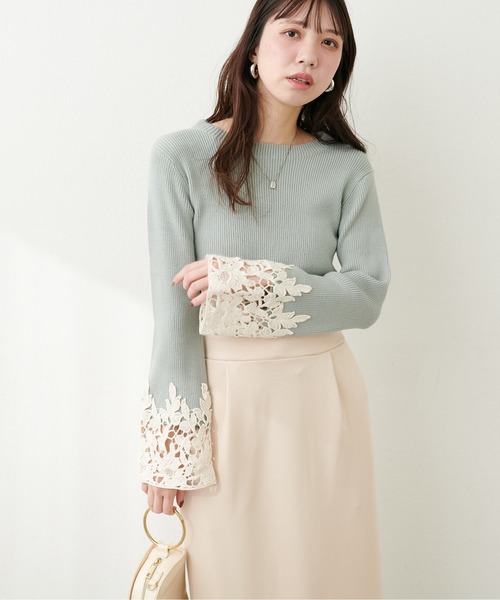 natural couture(ナチュラルクチュール)の「袖口レースリブニット(ニット/セーター・レディース・ミント/ラベンダー/ブラック/グレイッシュベージュ/オフホワイト・FREE)」の20枚目の写真