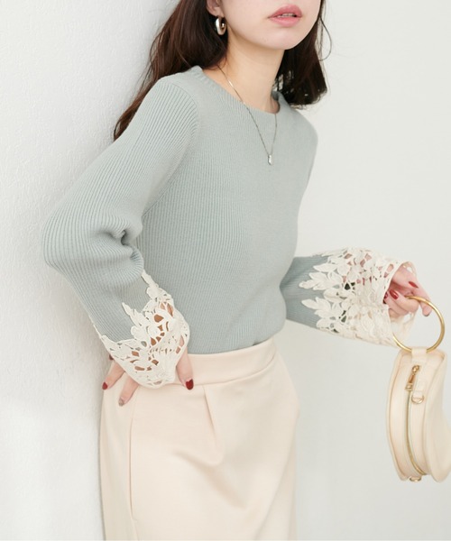 natural couture(ナチュラルクチュール)の「袖口レースリブニット(ニット/セーター・レディース・ミント/ラベンダー/ブラック/グレイッシュベージュ/オフホワイト・FREE)」の21枚目の写真