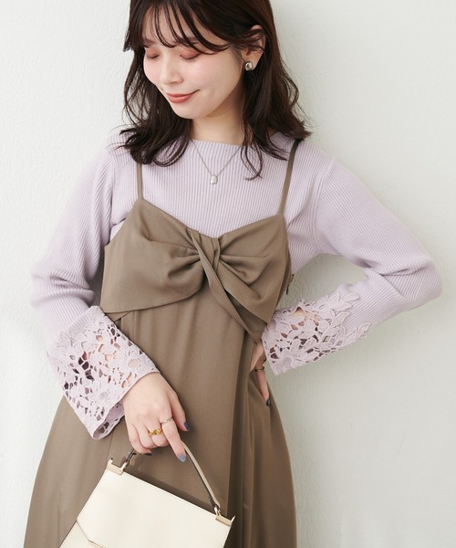natural couture(ナチュラルクチュール)の「袖口レースリブニット(ニット/セーター・レディース・ミント/ラベンダー/ブラック/グレイッシュベージュ/オフホワイト・FREE)」の16枚目の写真