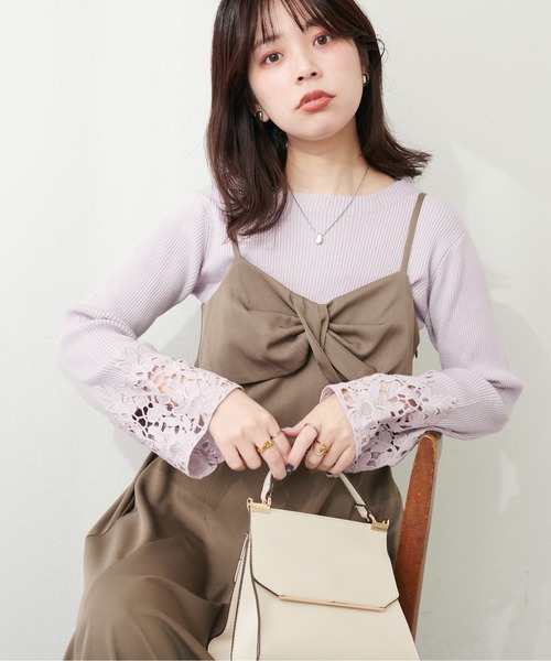 natural couture(ナチュラルクチュール)の「袖口レースリブニット(ニット/セーター・レディース・ミント/ラベンダー/ブラック/グレイッシュベージュ/オフホワイト・FREE)」の15枚目の写真