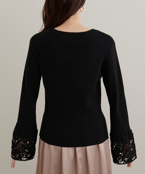natural couture(ナチュラルクチュール)の「袖口レースリブニット(ニット/セーター・レディース・ミント/ラベンダー/ブラック/グレイッシュベージュ/オフホワイト・FREE)」の12枚目の写真