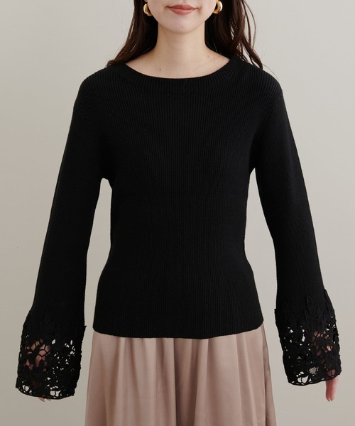 natural couture(ナチュラルクチュール)の「袖口レースリブニット(ニット/セーター・レディース・ミント/ラベンダー/ブラック/グレイッシュベージュ/オフホワイト・FREE)」の8枚目の写真