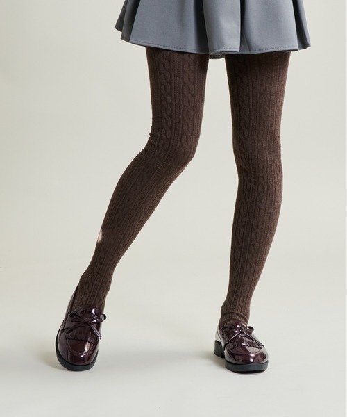 【レア】銚子商業　ストッキング　未使用品 セール】2-12C7 無地 厚手 ケーブル編み タイツ ベーシック5カラー