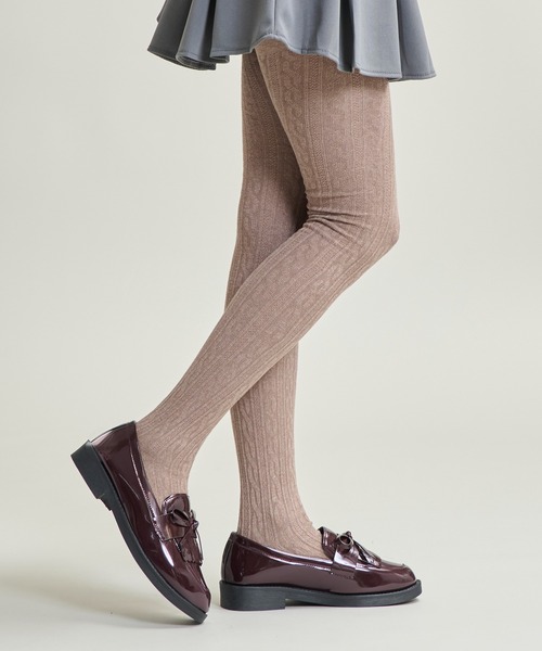 セール】2-12C7 無地 厚手 ケーブル編み タイツ ベーシック5カラー