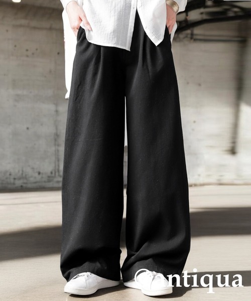 antiqua(アンティカ)の「コットンワイドパンツ(その他パンツ・レディース・ナチュラル/カーキ/ブラック・LARGE/MEDIUM)」の1枚目の写真