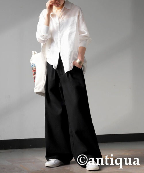 antiqua(アンティカ)の「コットンワイドパンツ(その他パンツ・レディース・ナチュラル/カーキ/ブラック・LARGE/MEDIUM)」の4枚目の写真