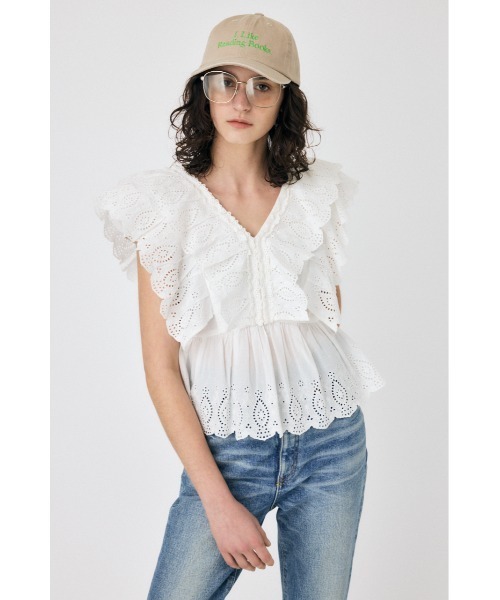 moussy EYELET CAPSLEEVE ブラウス セール】EYELET CAPSLEEVE ブラウス（シャツ/ブラウス）｜MOUSSY