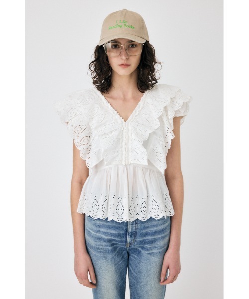 MOUSSY（マウジー）の「EYELET CAPSLEEVE ブラウス（シャツ/ブラウス・レディース・ブラック/オフホワイト/ブラウン・FREE）」の10枚目の写真