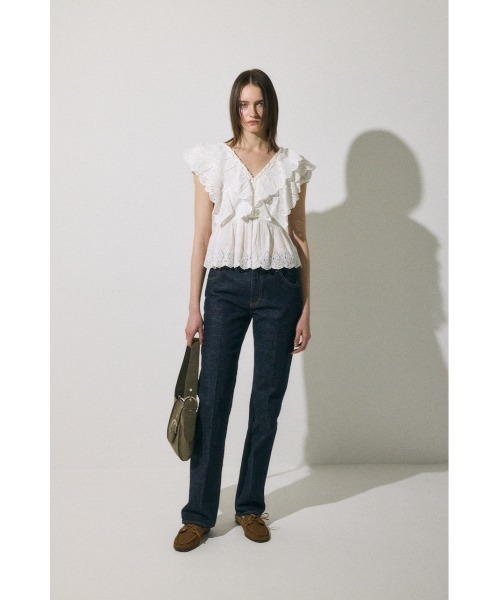 新品タグ付きフリル完売品moussy EYELET CAPSLEEVE ブラウス